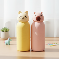 Bouteille d'eau personnalisée pour enfants avec couvercle en silicone en forme de tête d'animal, design de dessin animé, gourde isotherme en acier inoxydable sans BPA pour enfants avec LOGO