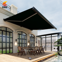 Auvent de jardin motorisé rétractable robuste avec éclairage LED, cadre en aluminium pour terrasse