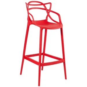 Scandinavian footrest counter height red plastic bar chair with armrest