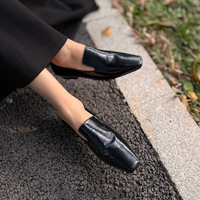 Nouveaux Mocassins Femme en Cuir de Vachette 622-3, Chaussures Plates à Bout Carré, Style Britannique en Cuir Véritable