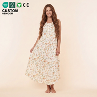 Robe longue de nuit pour femme à imprimé floral, coupe trapèze, avec poches, respirante, pour l'été, vêtement de détente et de nuit