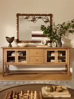 Buffet en bois massif de style américain, antique, avec tiroirs et portes vitrées, pour entrée, salon ou meuble TV