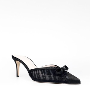 Mezze <span class=keywords><strong>scarpe</strong></span> <span class=keywords><strong>con</strong></span> <span class=keywords><strong>tacco</strong></span> <span class=keywords><strong>con</strong></span> punta chiusa a fiocco <span class=keywords><strong>con</strong></span> tacchi medi viola per le signore a pieghe in Mesh muli neri - Product Image 6