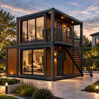 Maison conteneur moderne à deux étages, unité de logement modulaire préfabriquée avec balcon et escalier
