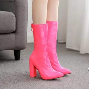 Stivali alla caviglia elasticizzati da <span class=keywords><strong>donna</strong></span> CSB43 con tacco grosso lucido rosa neon e verde neon alla moda - Product Image 6