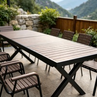 Ensemble Table et Chaises d'Extérieur Rétractables en Bois et Plastique de Haute Qualité, Étanche pour Terrasse, 8 Personnes