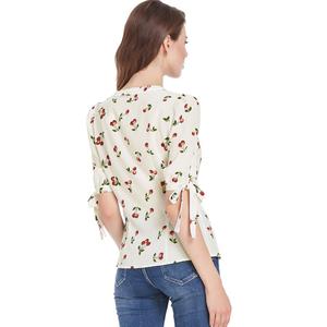 Top e Camicetta Vintage da <span class=keywords><strong>Donna</strong></span> Personalizzata con Maniche a Sbuffo, Scollo a V e Abbottonatura <span class=keywords><strong>in</strong></span> Chiffon e <span class=keywords><strong>Raso</strong></span> - Product Image 5