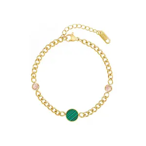 Chaîne cubaine vert acrylique disque Zircon accessoires derniers 18K plaqué or bijoux en acier inoxydable pour femmes Bracelets B232340