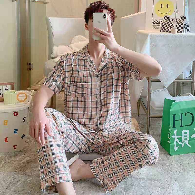 2Pc Plus Size Heren Kleding Bamboe Pjs Zachte Home Wear Knoop Pyjama  Viscose Stof Katoen Zijde Slaapkleding Set Voor Man Lounge Kleding