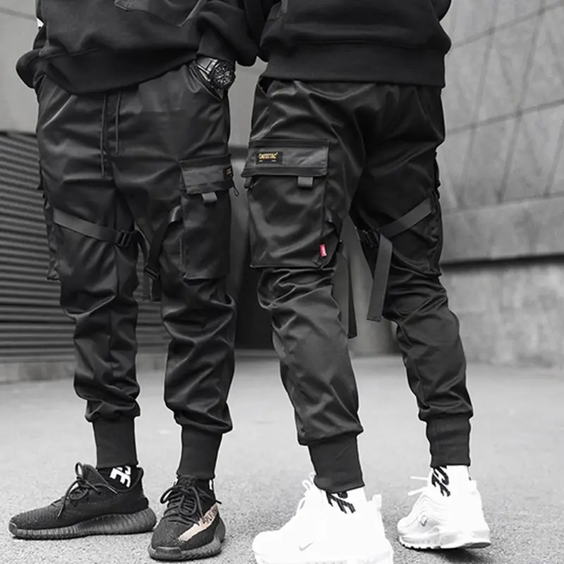 Mens sweat pants overalls multi-pocket sports feet cotton men's harem beam Cargo pants