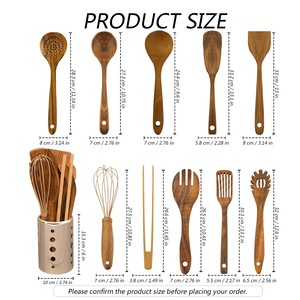 خشب طبيعي (10 قطع) مع حامل تخزين من الفولاذ المقاوم للصدأ-أدوات طهي منزلية وصديقة للبيئة - Product Image 3