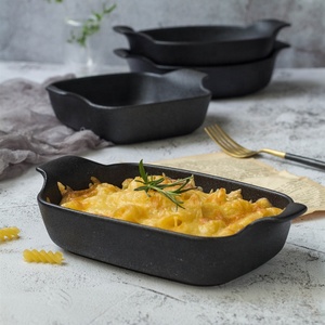 Sartén <span class=keywords><strong>de</strong></span> cerámica para <span class=keywords><strong>horno</strong></span>, accesorio personalizable con dos orejas, color negro, envío rápido - Product Image 6