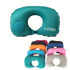 Custom Logo Printed Portable Inflatable Neck Pillow U-shaped Pillow Press Inflatable <b>Travel</b> Pillow - Product Image 1