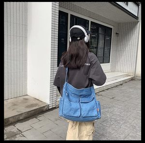 Usine BSCI sacs à bandoulière en toile denim grande capacité style sac de messager décontracté pour garçons et filles étudiants adolescents - Product Image 6