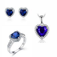Forme de coeur Zircon cubique 925 collier en argent Sterling boucle d'oreille et bague ensemble de bijoux pour les mariages des femmes fêtes idée cadeau parfaite