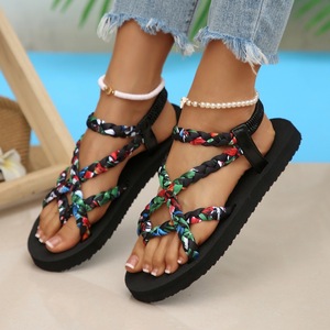 Fabric Braided Cross Strap Platform <b>Sandals</b> Women Clip Toe <b>Elastic</b> Ankle Strap Beach Walking Shoes - Product Image 3