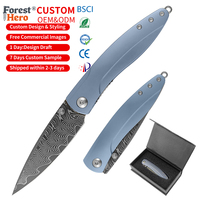 Couteau pliant de poche Damas, manche en alliage de titane, certifié BSCI, léger, EDC, camping, survie, extérieur, personnalisable OEM