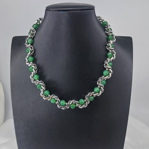 สร้อยคอโซ่คิวบาประดับมุกเทียมและลูกปัดอาเกตสแตนเลสสำหรับผู้ชาย เครื่องประดับระดับไฮเอนด์ - Product Image 2