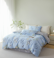 Parure de lit 4 pièces Alenhome 100 % coton imprimé feuillage, taille double, housse de couette toutes saisons, drap plat et taies d'oreiller, 200 fils/cm², style pastoral pour la maison