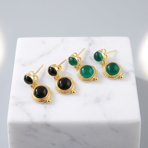 Pendientes de Moda para Mujer con Ónix Verde y Ónix Negro, Chapados en Oro de 18k, Diseño de Marco Collet, Pendientes con Doble Gema - Product Image 5