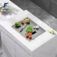 Évier de cuisine carré encastré noir en SUS304, fait main, avec revêtement nano anti-traces de doigts, couvercle dissimulé, taille personnalisée, projet OEM