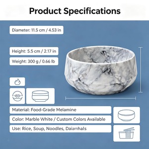 Melamine <b>Bowl</b> Marble Pattern Soup <b>Rice</b> <b>Bowl</b> Food Safe Easy Clean Kitchen Serving <b>Bowl</b> - Product Image 3
