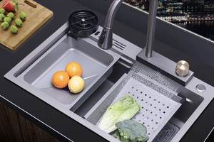 Évier de cuisine tout-en-un en acier inoxydable nano 304 avec robinet cascade et porte-couteaux intégré - Product Image 3