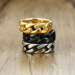 VAF Titanium Anillos Punk Acero Inoxidable Cubano Moneda De Cuba Stainless Steel Gold Plated Punk Cuban Chain Link Ring for Men - Product Image 2