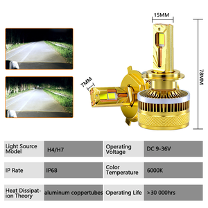Ampoule de phare LED haute puissance 125W 15000LM, puces 3570, H4 H7 H11 9005 9006, 6000K, étanche IP67, voitures, motos - Product Image 3