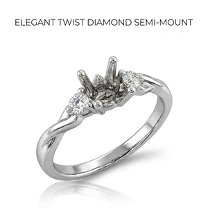 Bague de fiançailles semi-montée sur mesure en or blanc 18 carats à quatre griffes, avec bande torsadée et panier de diamants latéraux, certifiée IGI, pour mariage, OEM - Product Image 1