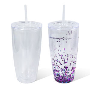 Op Maat Gemaakte Plastic Dubbele Wand 24Oz Acryl Sneeuwbol Tuimelaar Met Stro En Plug - Product Image 1