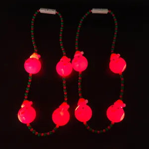 Christmas Party Decoration Promotion Gifts Snowman LED Flashing Bead Necklaces LED Light Up Christmas Necklace