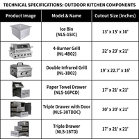 Îlot BBQ modulaire en acier inoxydable 304 avec bac à glace, 4 brûleurs, barbecue à gaz encastré, kit de cuisine extérieure, stock entrepôt USA
