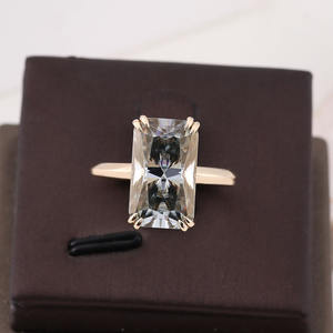 プロヴァンス15x 9mm放射形クリススカットダークグレーモアッサナイト結婚指輪セット女性ジュエリー10kイエローゴールド - Product Image 1