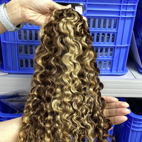 Cheveux européens au crochet pré-bouclés, plumes, cheveux humains, ondulations profondes, tresses bohèmes, nœuds miracle, double trame machine, couleurs piano