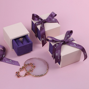 Boyang High Quality Ring Bracelet <b>Gift</b> Packaging Leather Sliding Jewelry Drawer <b>Box</b> with Ribbon - Product Image 1