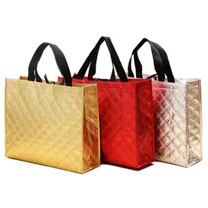 Eco Gift Cloth Bag Metallic Embossed Logo Non Woven Bag Luxury Laminated Shopping Tote Bag