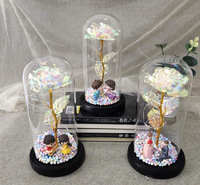 Lampes LED sous dôme en verre, cadeau pour la fête des mères, Noël, fleurs et plantes préservées en plastique, rose éternelle, rose de la galaxie, rose éternelle pour femmes
