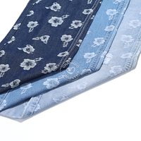 Pur Blanc Fleurs Bleu 82% Coton Jacquard Denim Tissu pour Jeans 7.8 Oz Haute Qualité Denim Tissu En Gros