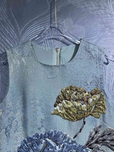 Colección de Verano, Vestido Casual de Cuello Redondo para Mujer, con Detalle de Cuentas, Tejido Jacquard con Flores Vintage, Alta Calidad - Product Image 3