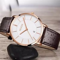Montres à quartz OLEVS 5869 de luxe pour hommes, montres analogiques décontractées à bracelet en cuir fin pour hommes, femmes et couples