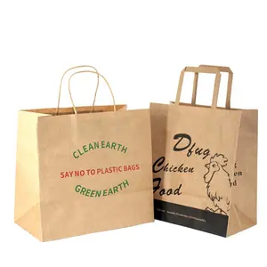 रेस्तरां कस्टम आकार ब्रांड लोगो खाद्य वितरण पेपर कैरी बैग 2024 गर्म बिक्री अच्छी कीमत फ्लैट पेपर बैग