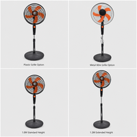 Ventilateur sur pied électrique haut de gamme 16 pouces, aérodynamique, 5 pales en PP, grille en plastique ou en fer, hauteur réglable pour chambre et salle à manger