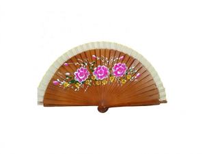Innovador abanico de madera pintado a mano de doble cara de 23cm, regalo de fiesta promocional de tela de 2,5 cm - Product Image 6
