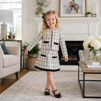 Ensemble 2 pièces en tweed pour petites filles, avec logo personnalisé, veste courte zippée à manches longues et jupe assortie, tailles 2-6 ans, élégant et formel, vente en gros