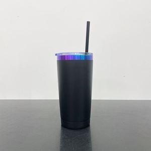 Gobelet de 20 oz plaqué bleu violet, gravé au laser sur mesure, avec couvercle coulissant - Product Image 2