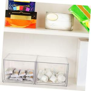 Paquete de 2 Cajas Organizadoras Apilables Rectangulares de PET Transparente para Escritorio, Oficina, Hogar, Artículos de Aseo - Product Image 4