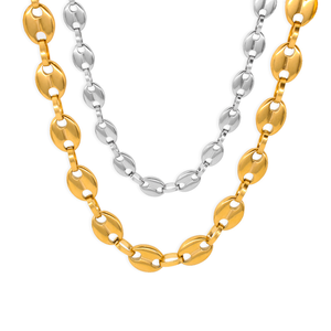 Collier en acier inoxydable plaqué or 18 carats avec chaîne à maillons en forme de grains de café |   Collier chaîne imperméable et durable en gros - Product Image 1