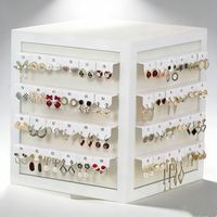 Élégant support rotatif pour bijoux blanc en cuir PU et bois 360° °   Présentoir rotatif pour boucles d'oreilles et colliers