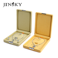 Boîte d'emballage de bijoux en microfibre de luxe personnalisée avec logo Jinsky pour bagues et colliers - Fermeture à boucle durable et portable
